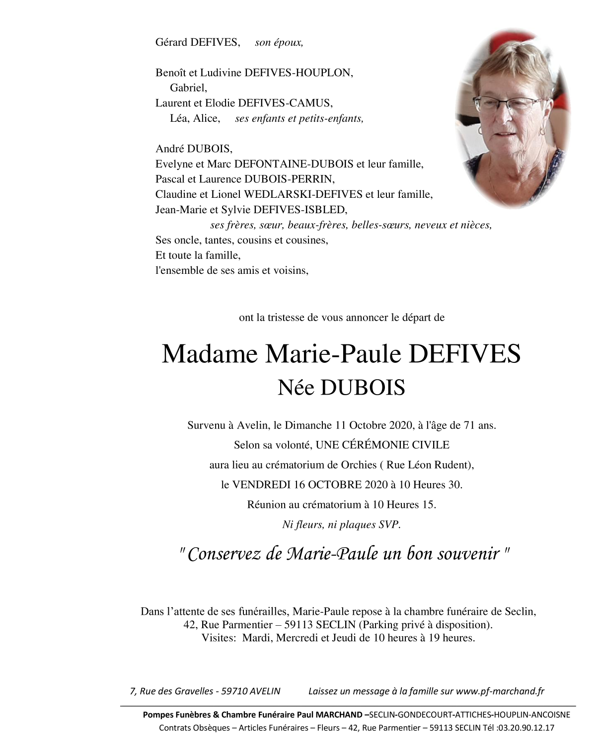 Pompes Funèbres Marchand Ronchin Avis De Décès