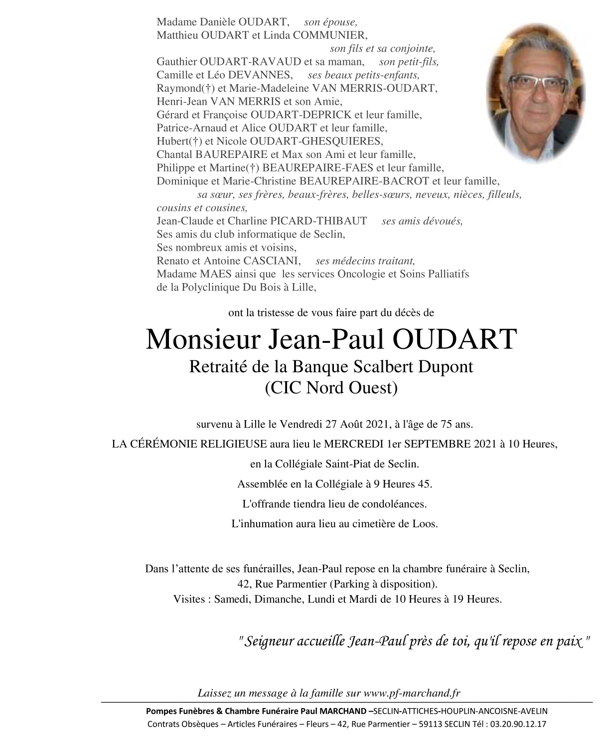 Nécrologie Pompes funèbres Paul Marchand