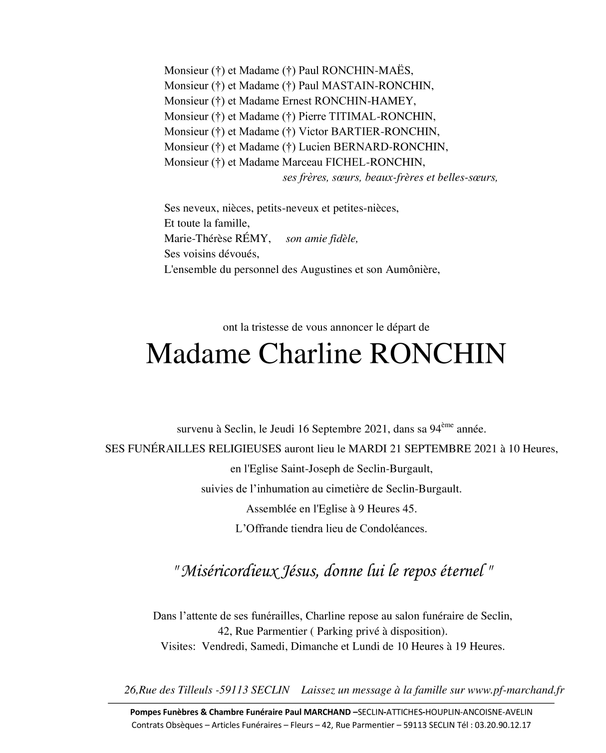 Pompes Funèbres Marchand Ronchin Avis De Décès