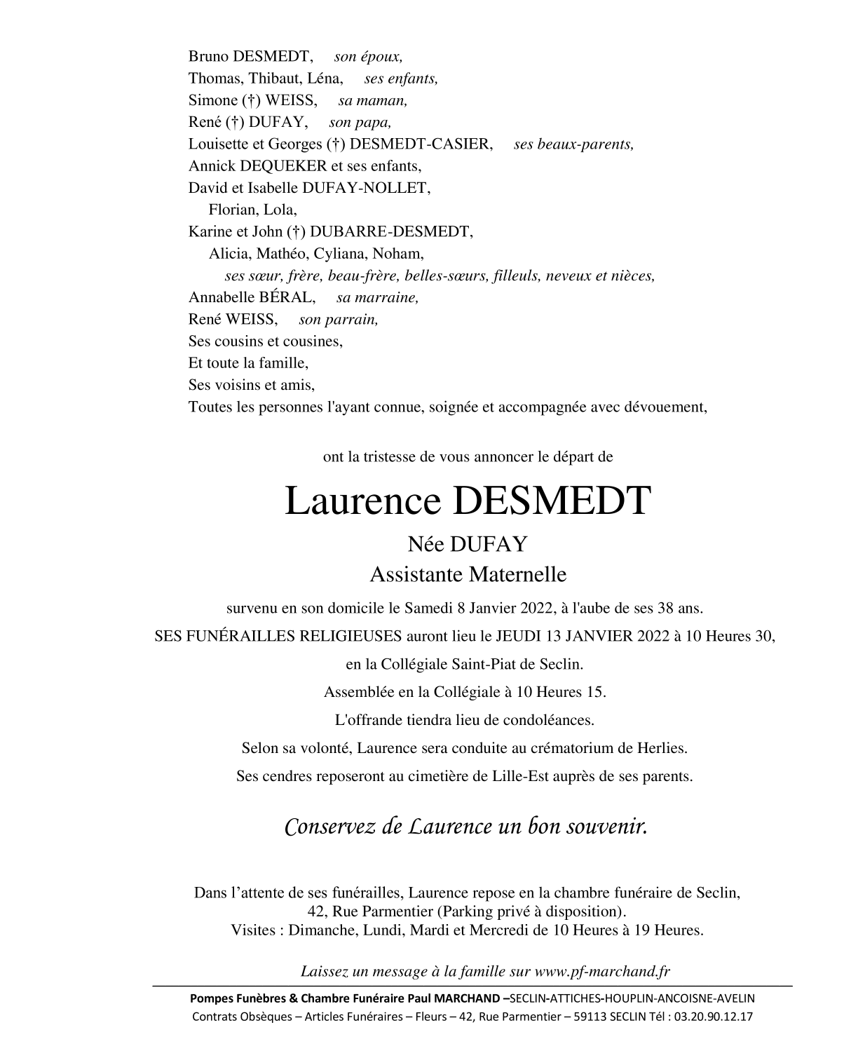 Pompes Funèbres Marchand Ronchin Avis De Décès