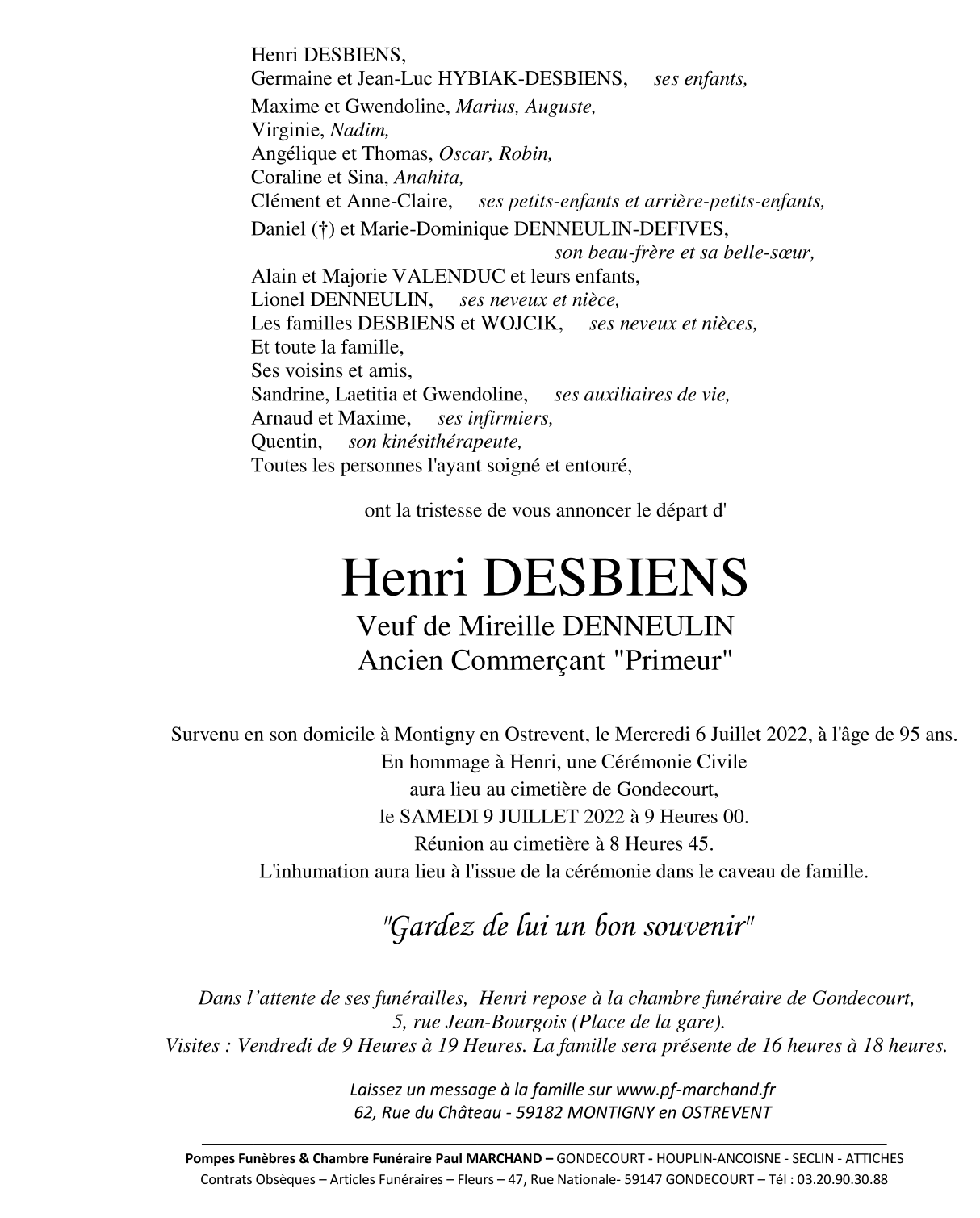 Pompes Funebres Marchand Lesquin Avis De Décès