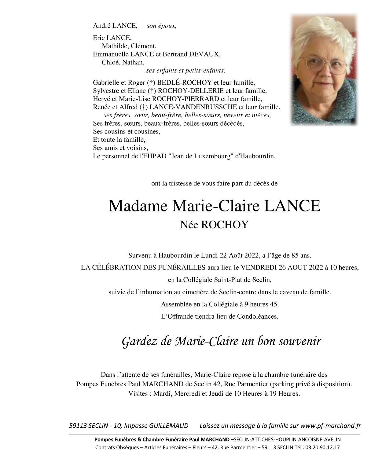 Pompes Funèbres Marchand Ronchin Avis De Décès