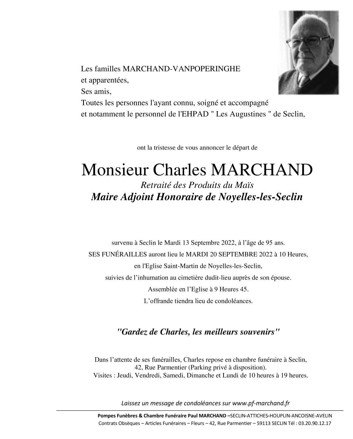 Pompes Funèbres Marchand Ronchin Avis De Décès